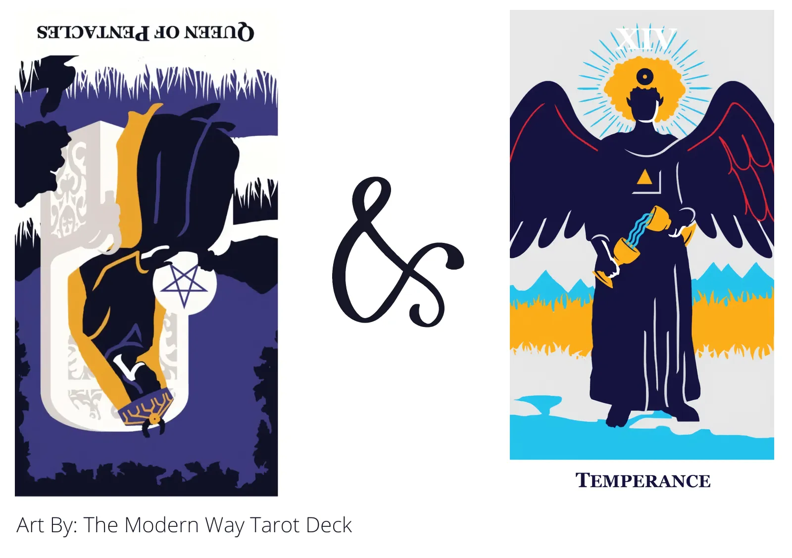 queen of pentacles reversed and temperance tarot cards together