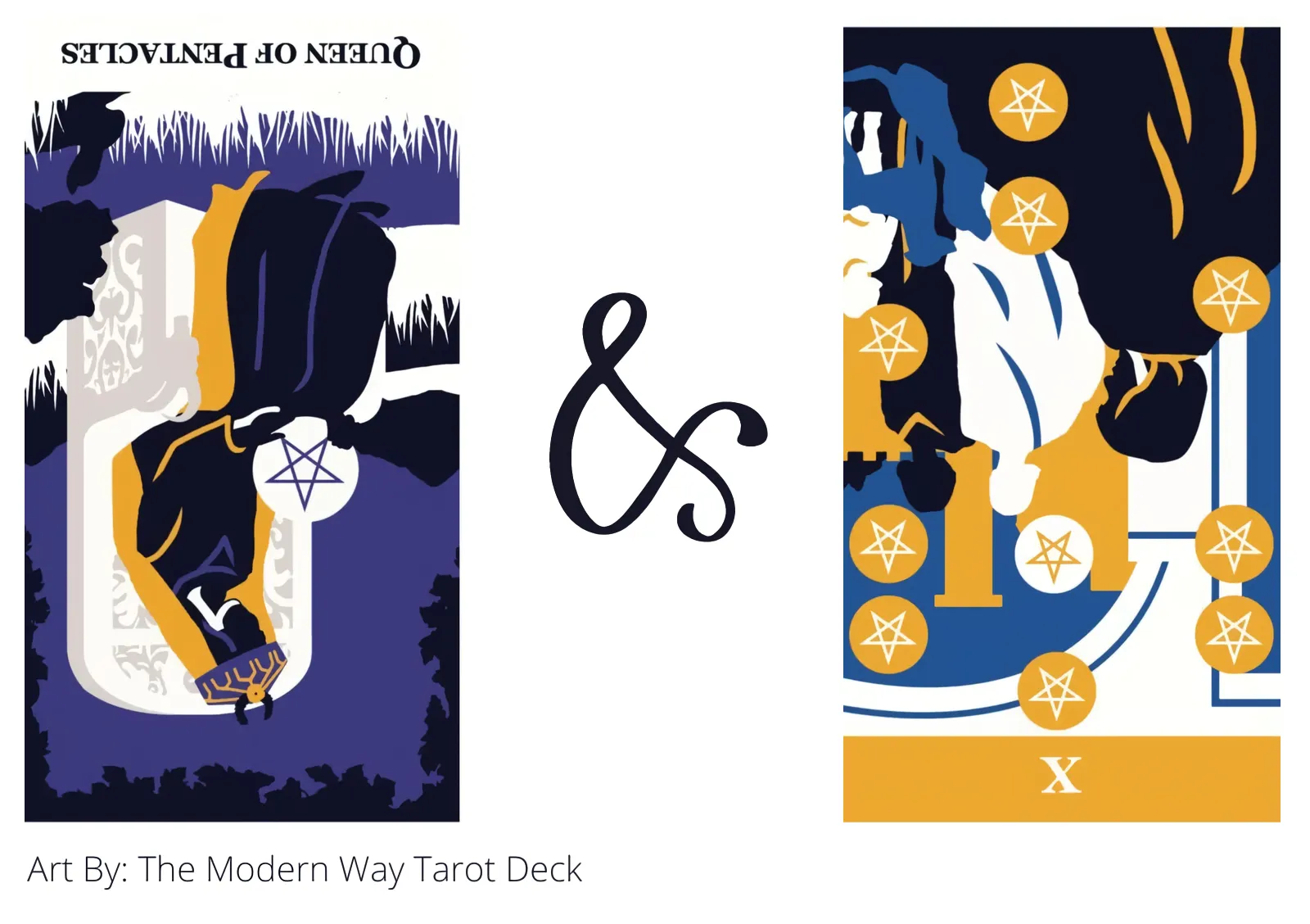 queen of pentacles reversed and ten of pentacles reversed tarot cards together