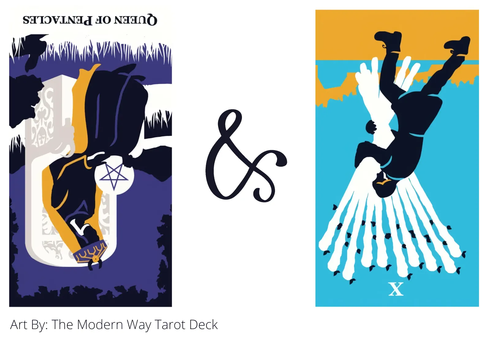 queen of pentacles reversed and ten of wands reversed tarot cards together