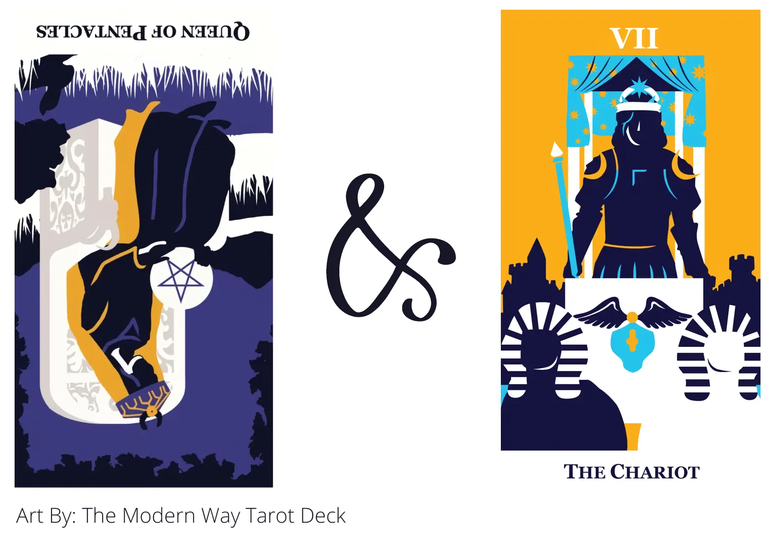 queen of pentacles reversed and the chariot tarot cards together