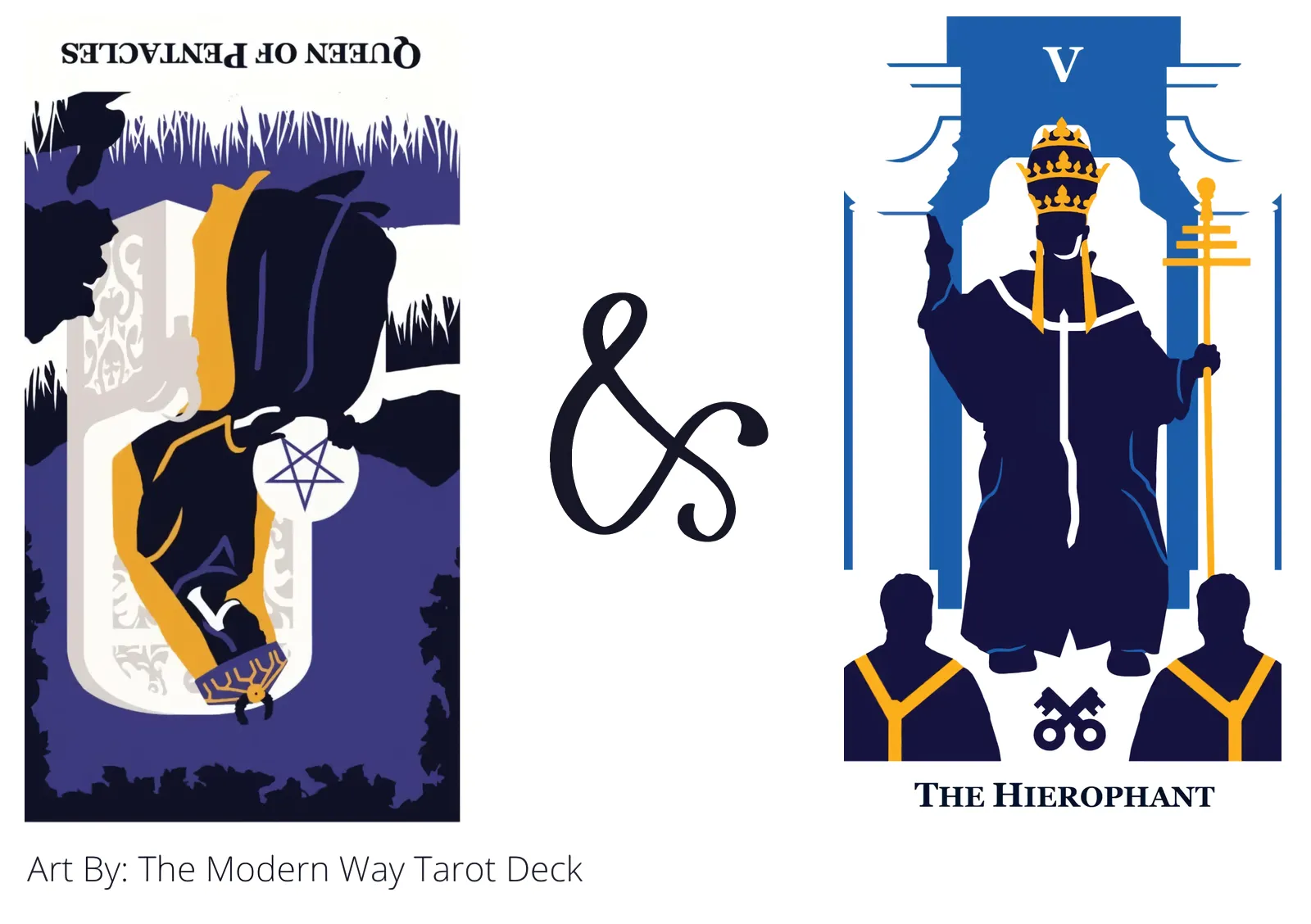 queen of pentacles reversed and the hierophant tarot cards together