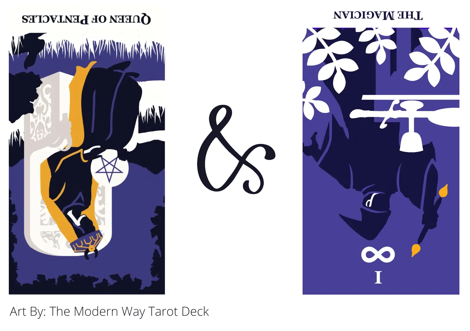 queen of pentacles reversed and the magician reversed tarot cards together