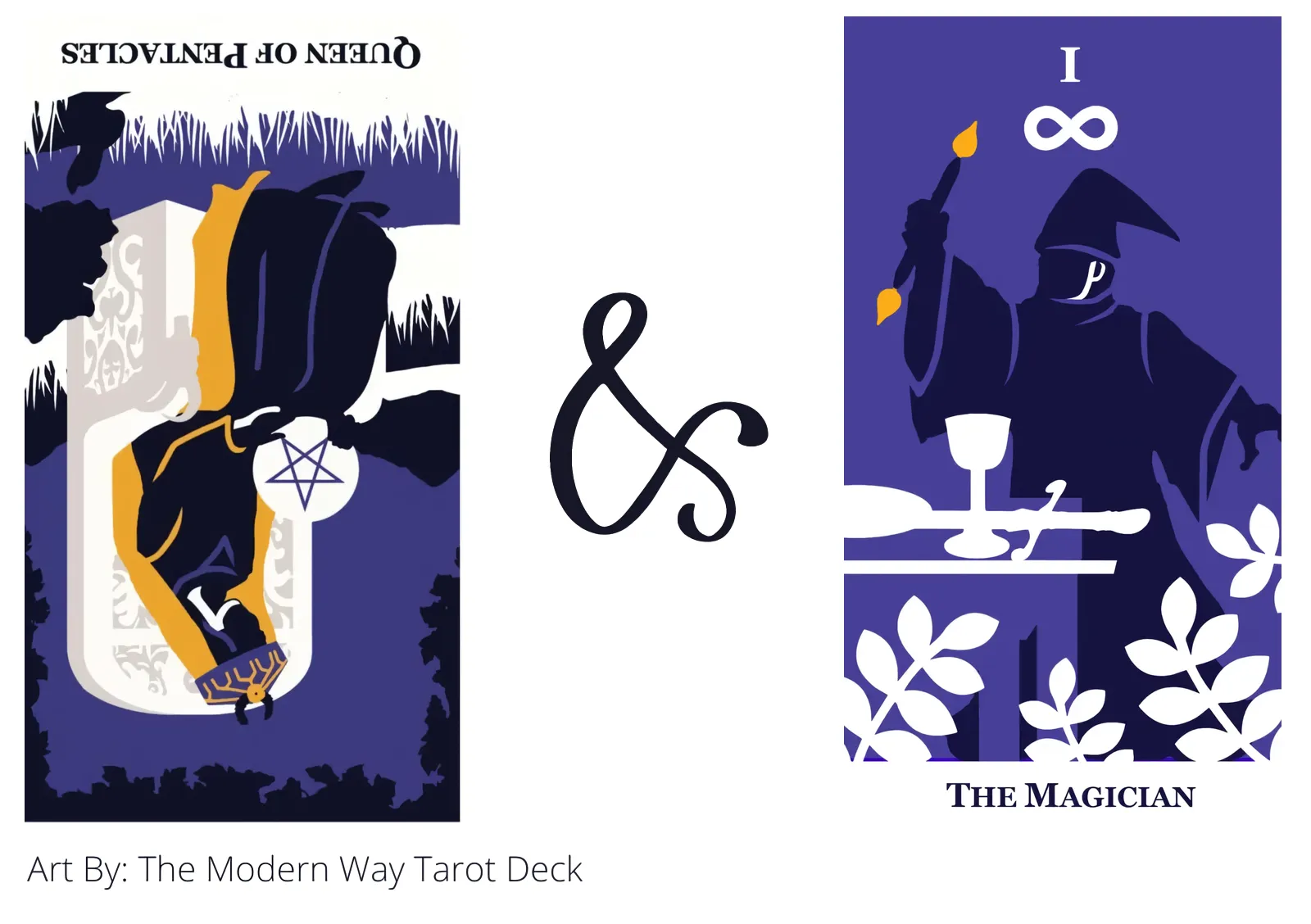 queen of pentacles reversed and the magician tarot cards together