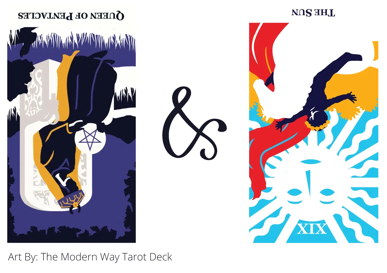 queen of pentacles reversed and the sun reversed tarot cards together