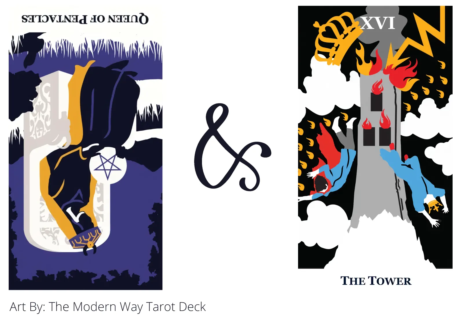 queen of pentacles reversed and the tower tarot cards together