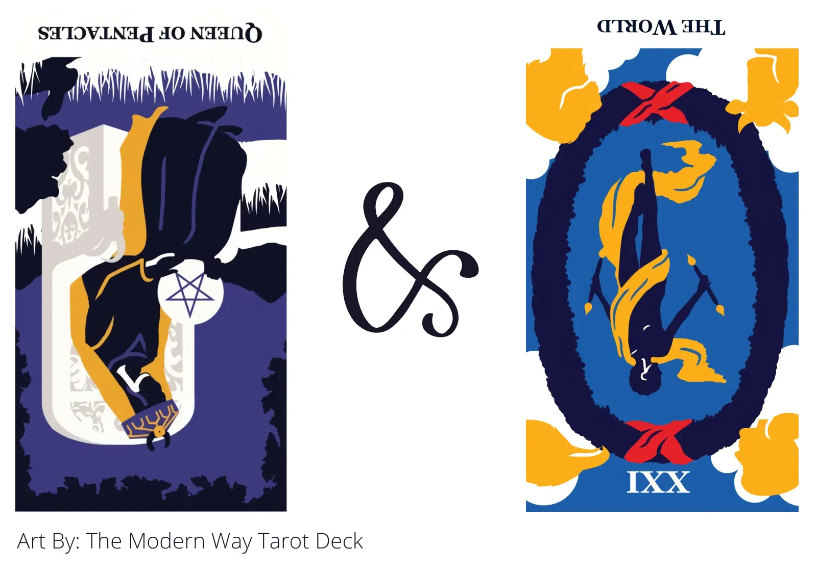 queen of pentacles reversed and the world reversed tarot cards together