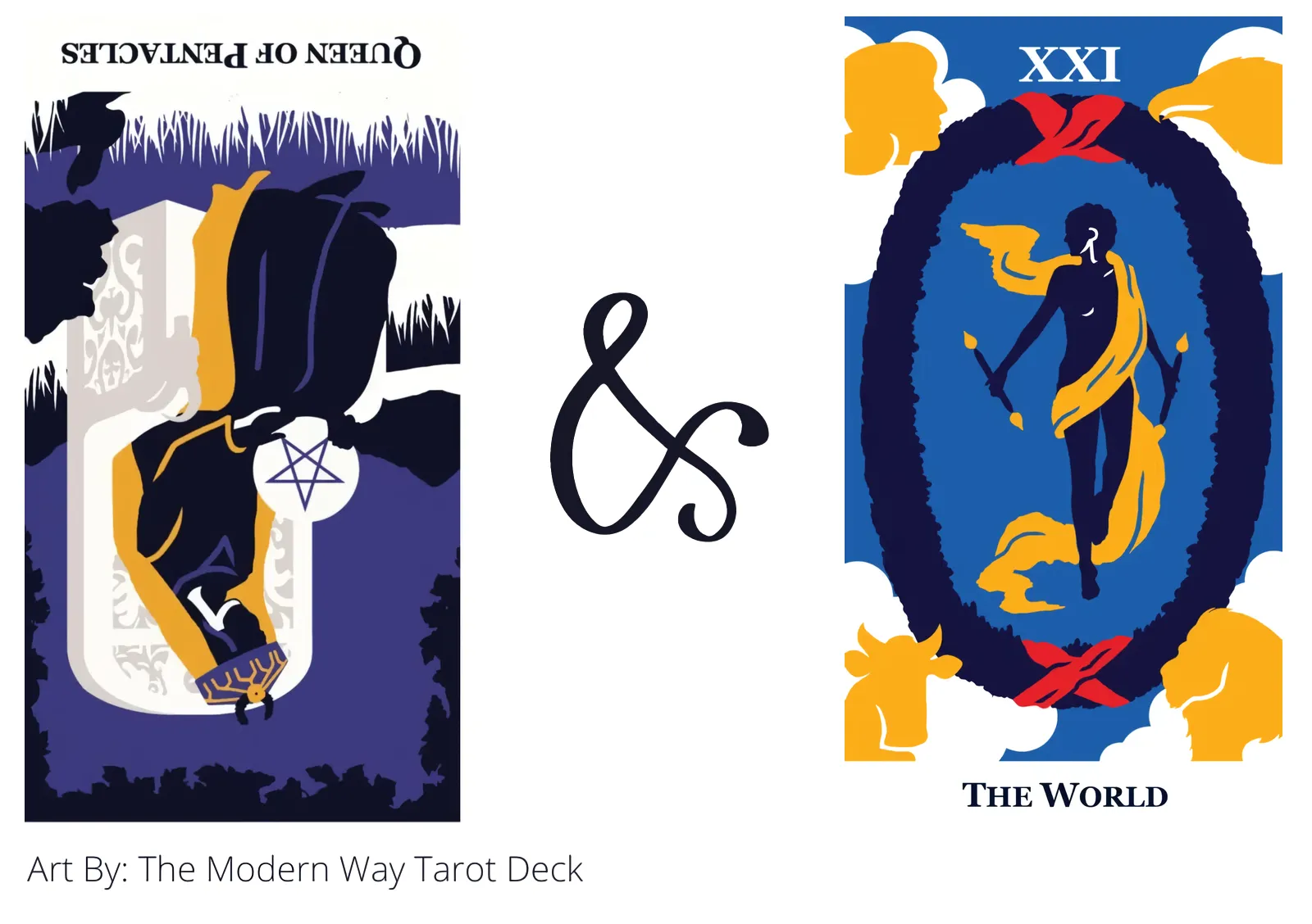 queen of pentacles reversed and the world tarot cards together