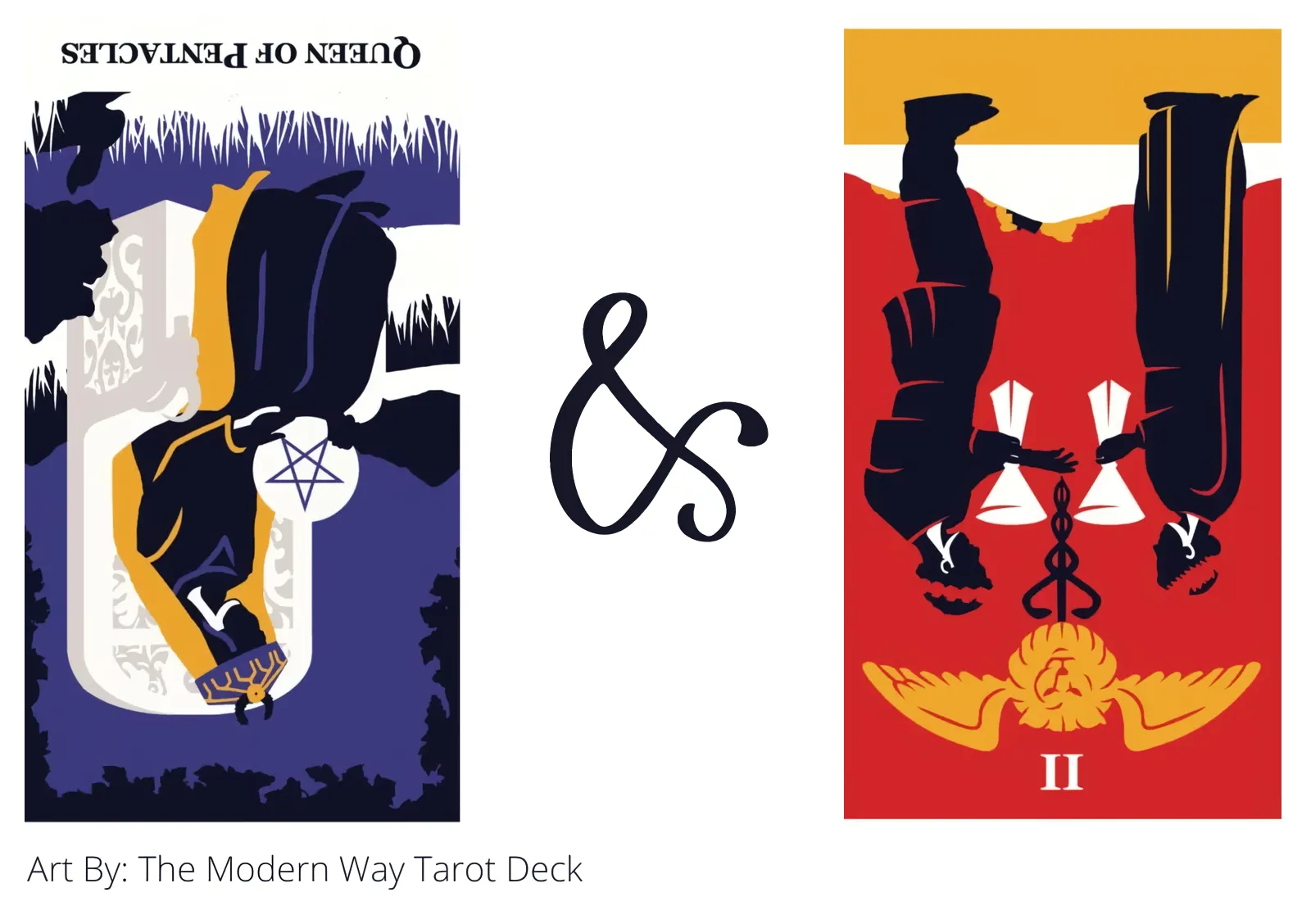 queen of pentacles reversed and two of cups reversed tarot cards together