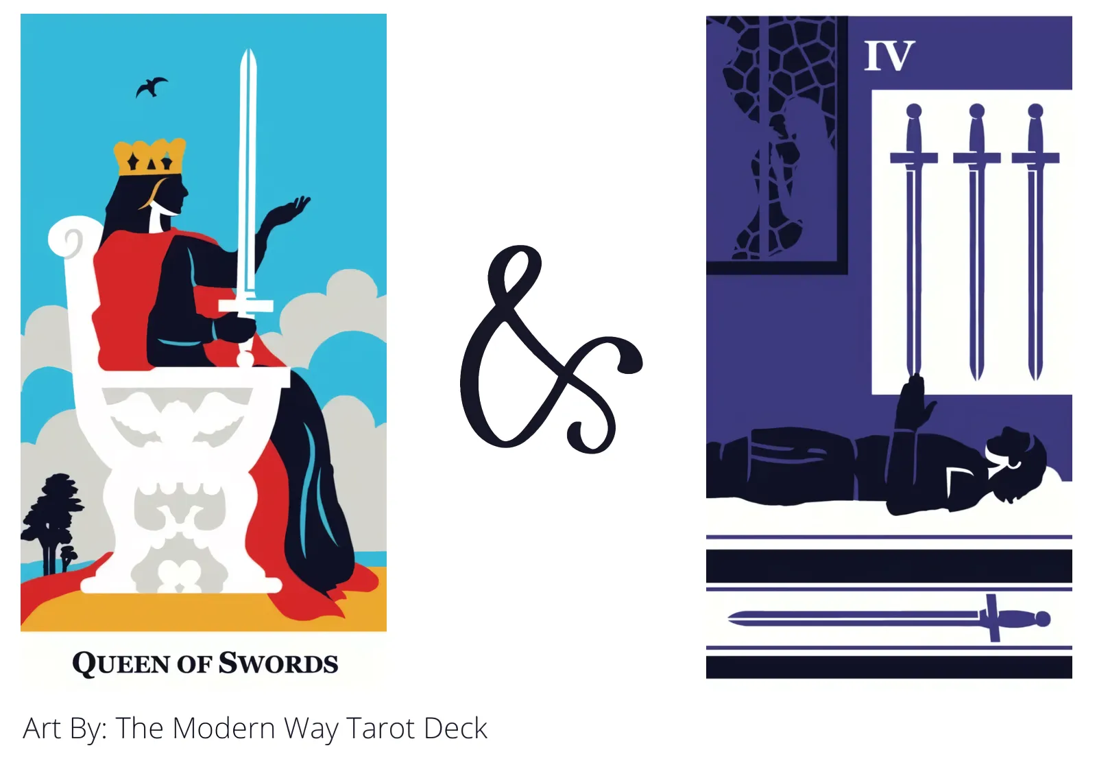 queen of swords and four of swords tarot cards together
