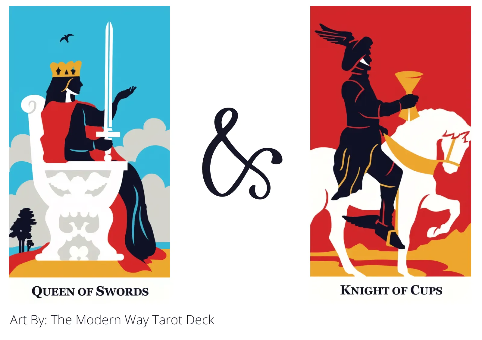 queen of swords and knight of cups tarot cards together