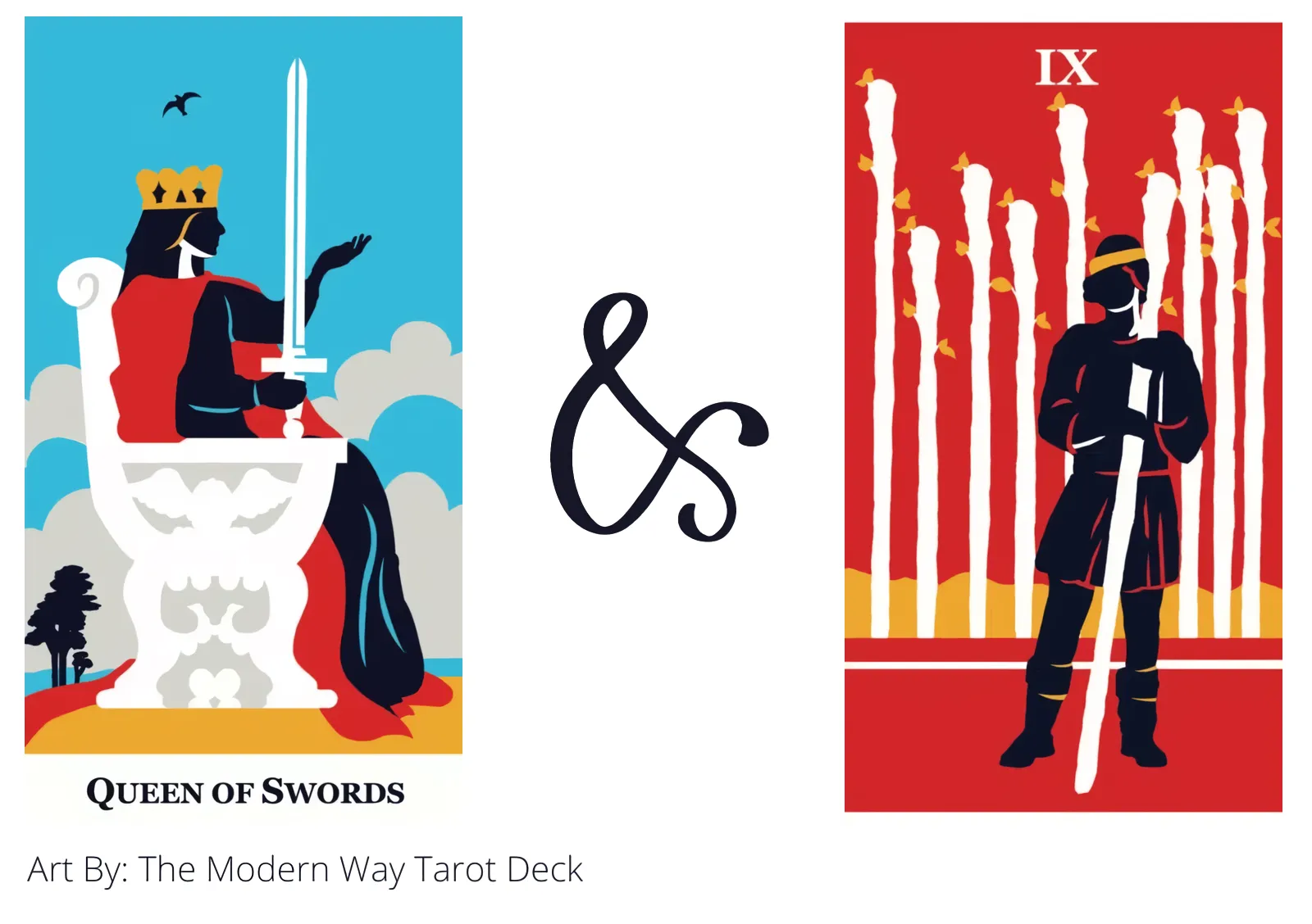 queen of swords and nine of wands tarot cards together
