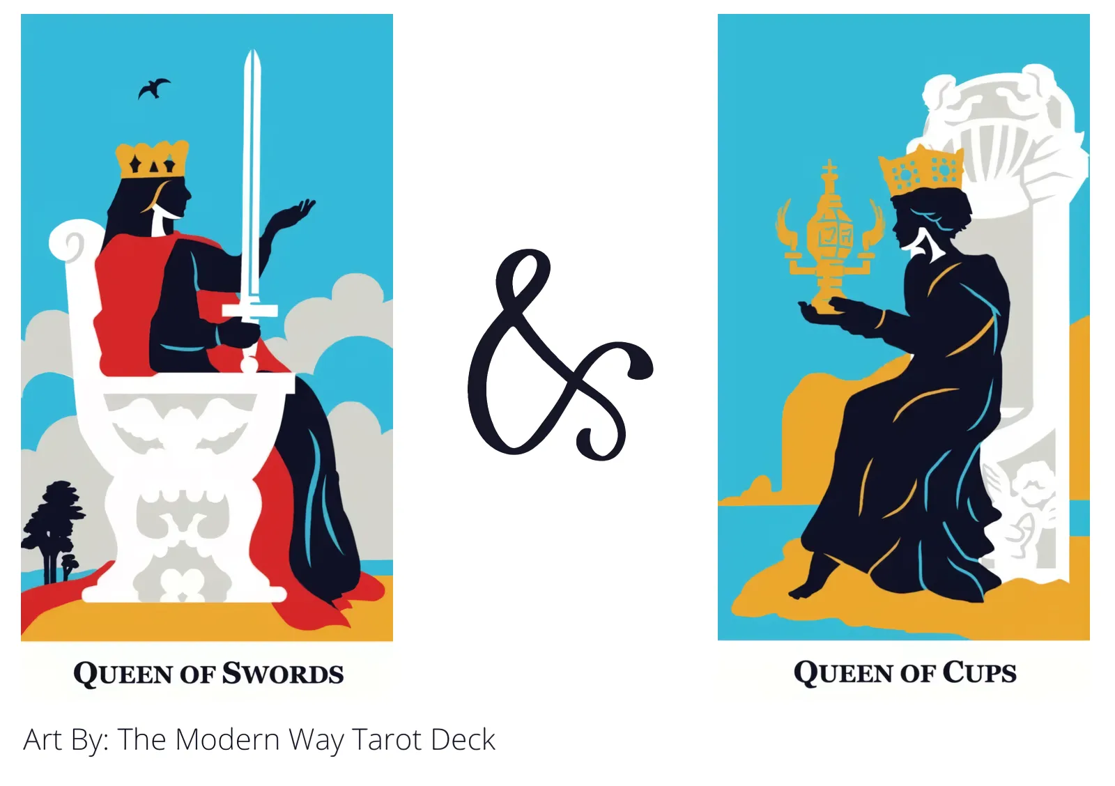 queen of swords and queen of cups tarot cards together