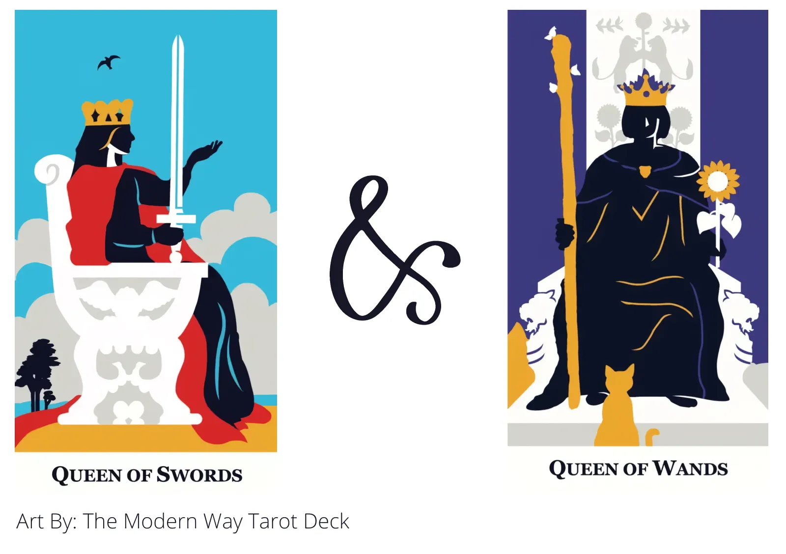 queen of swords and queen of wands tarot cards together