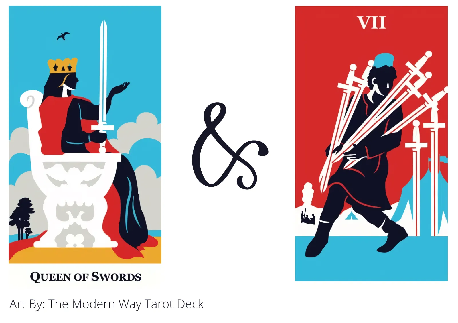 queen of swords and seven of swords tarot cards together