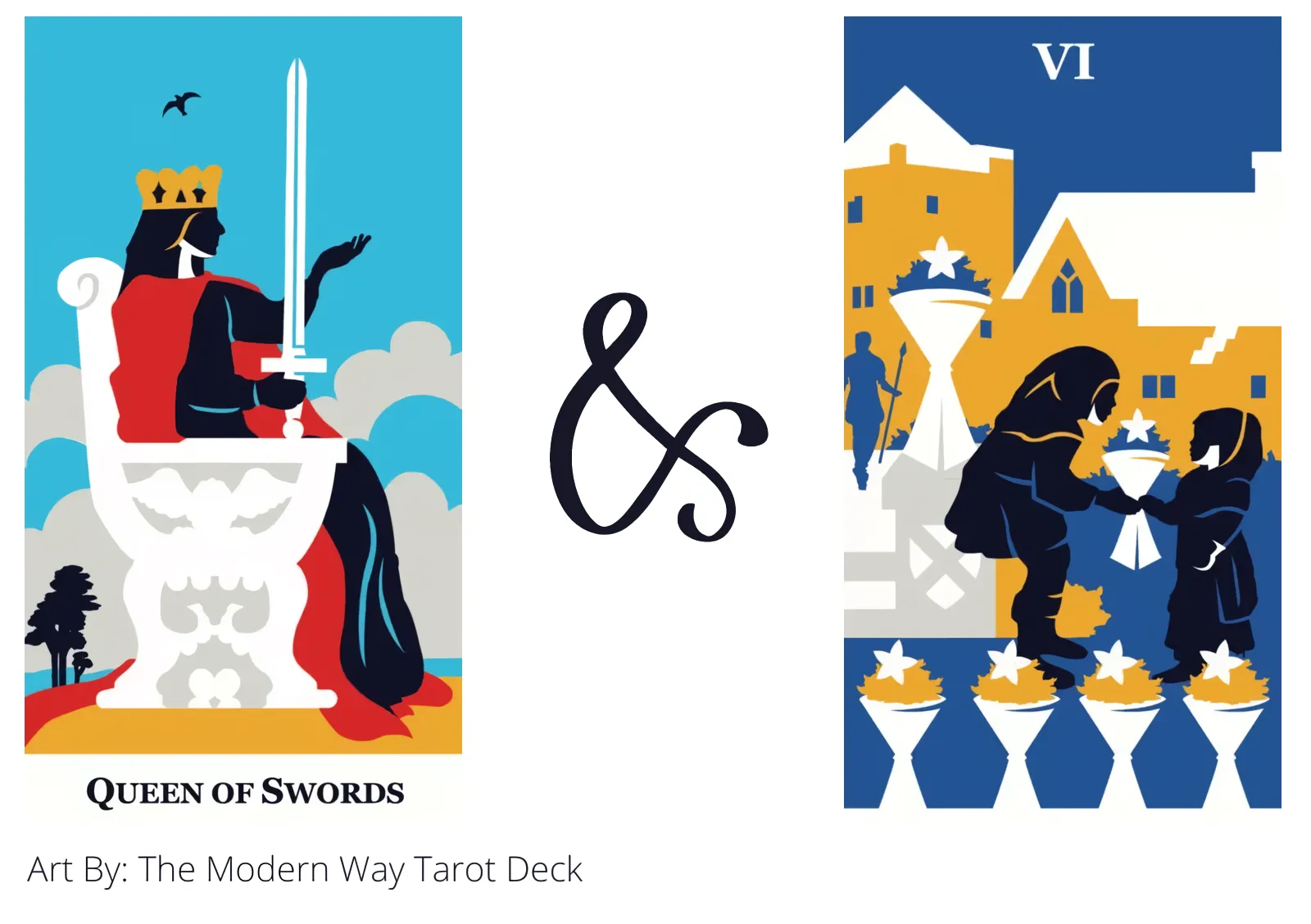 queen of swords and six of cups tarot cards together