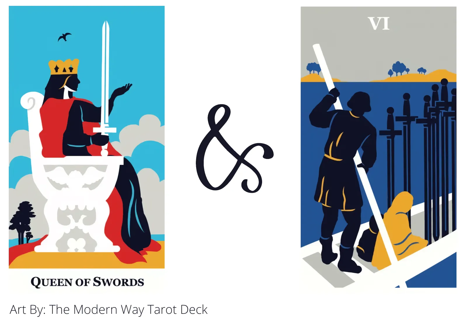 queen of swords and six of swords tarot cards together