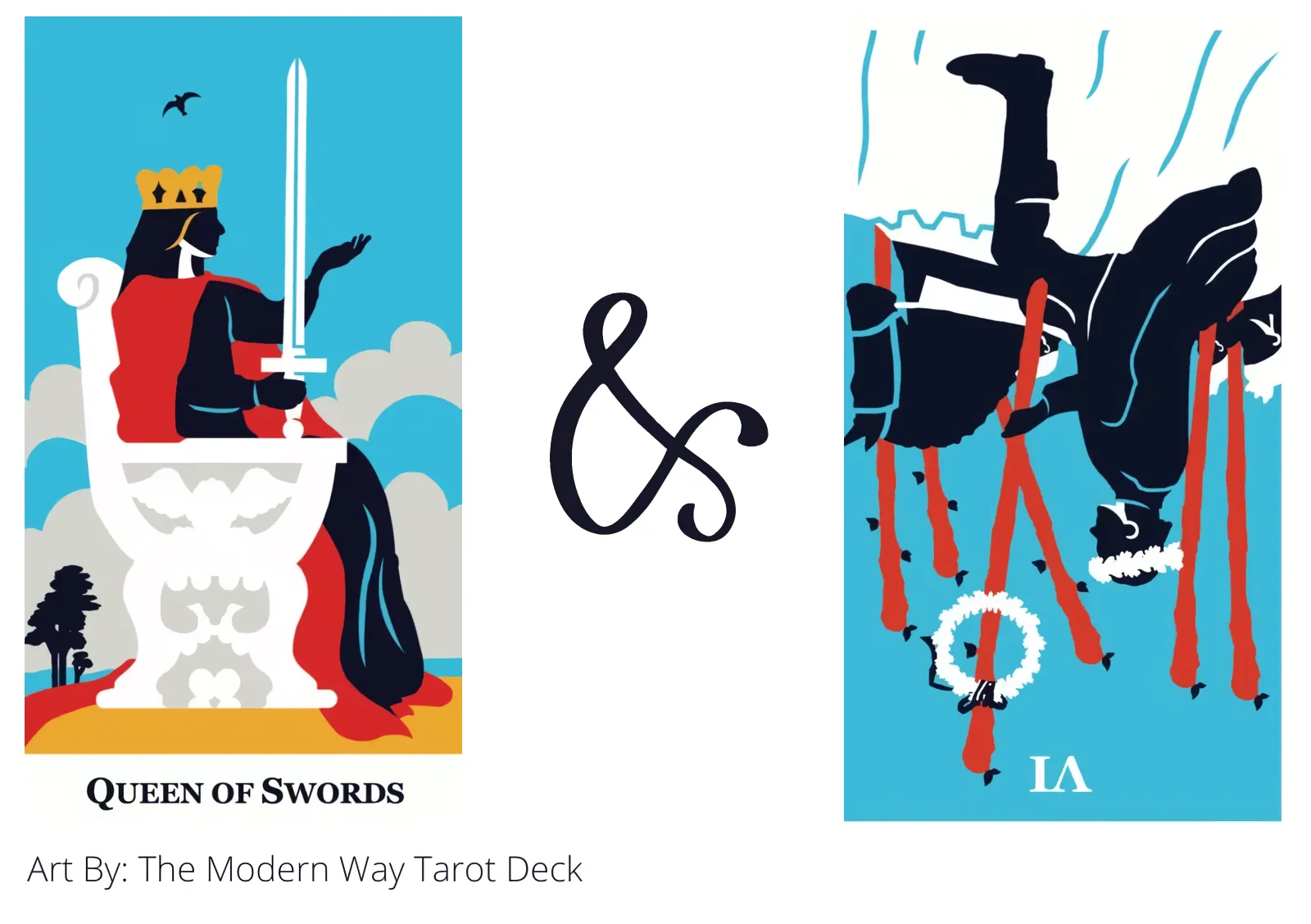 queen of swords and six of wands reversed tarot cards together