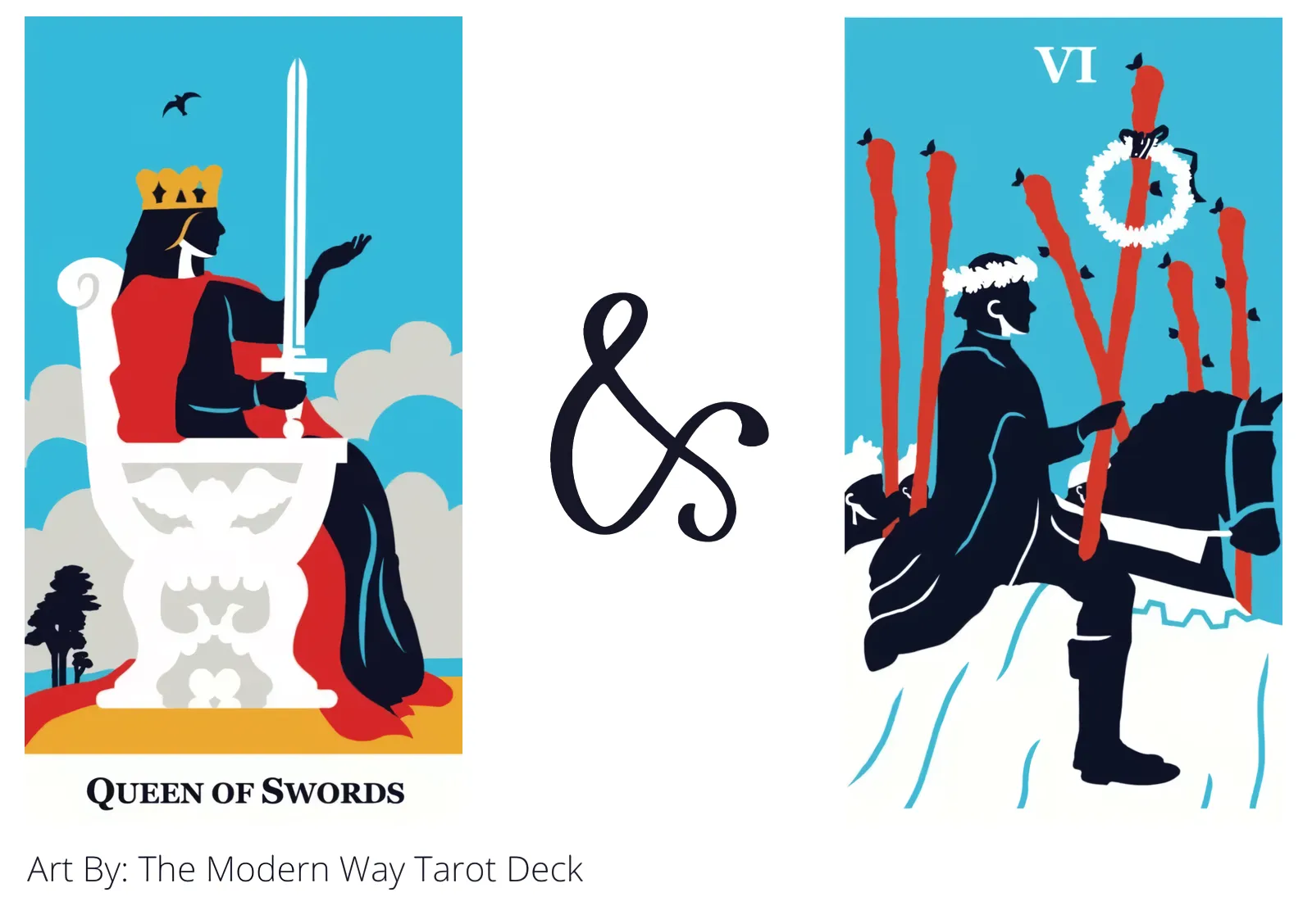 queen of swords and six of wands tarot cards together