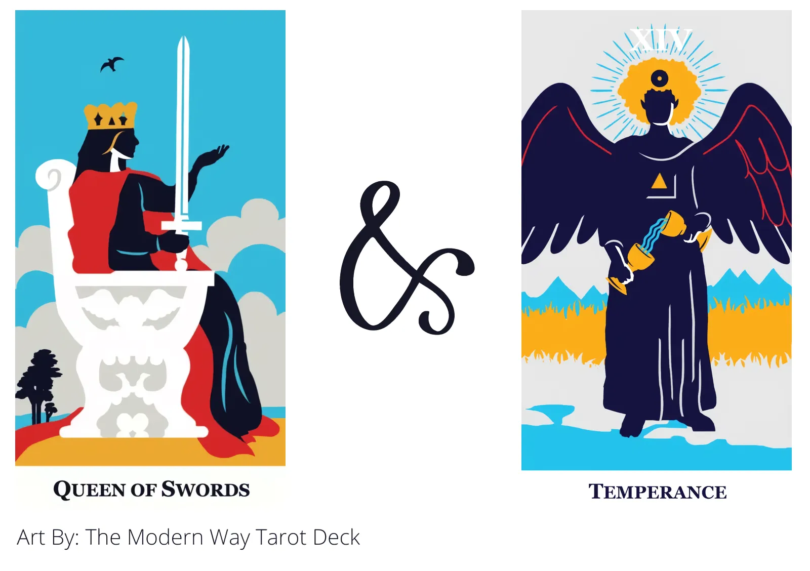 queen of swords and temperance tarot cards together