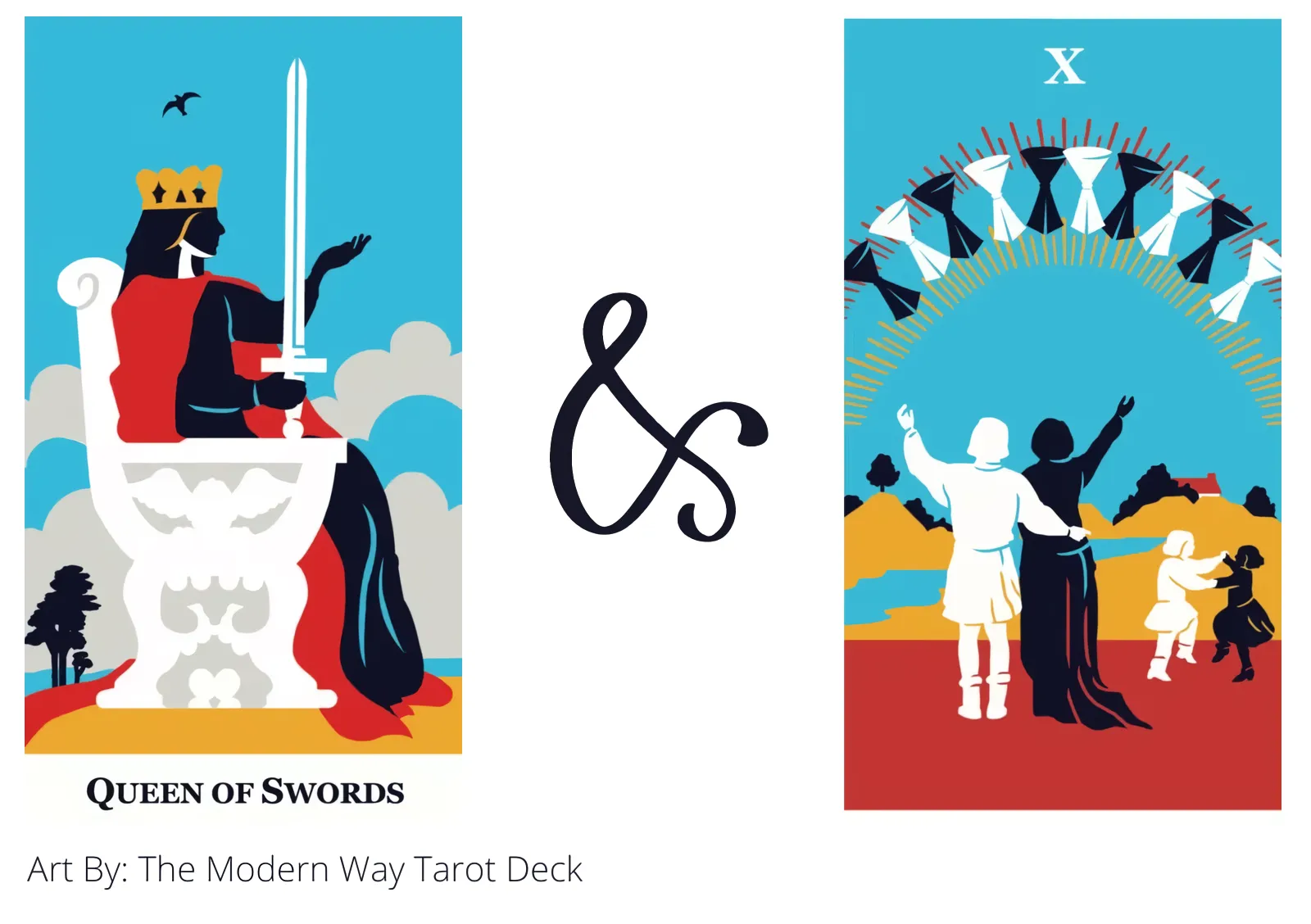 queen of swords and ten of cups tarot cards together