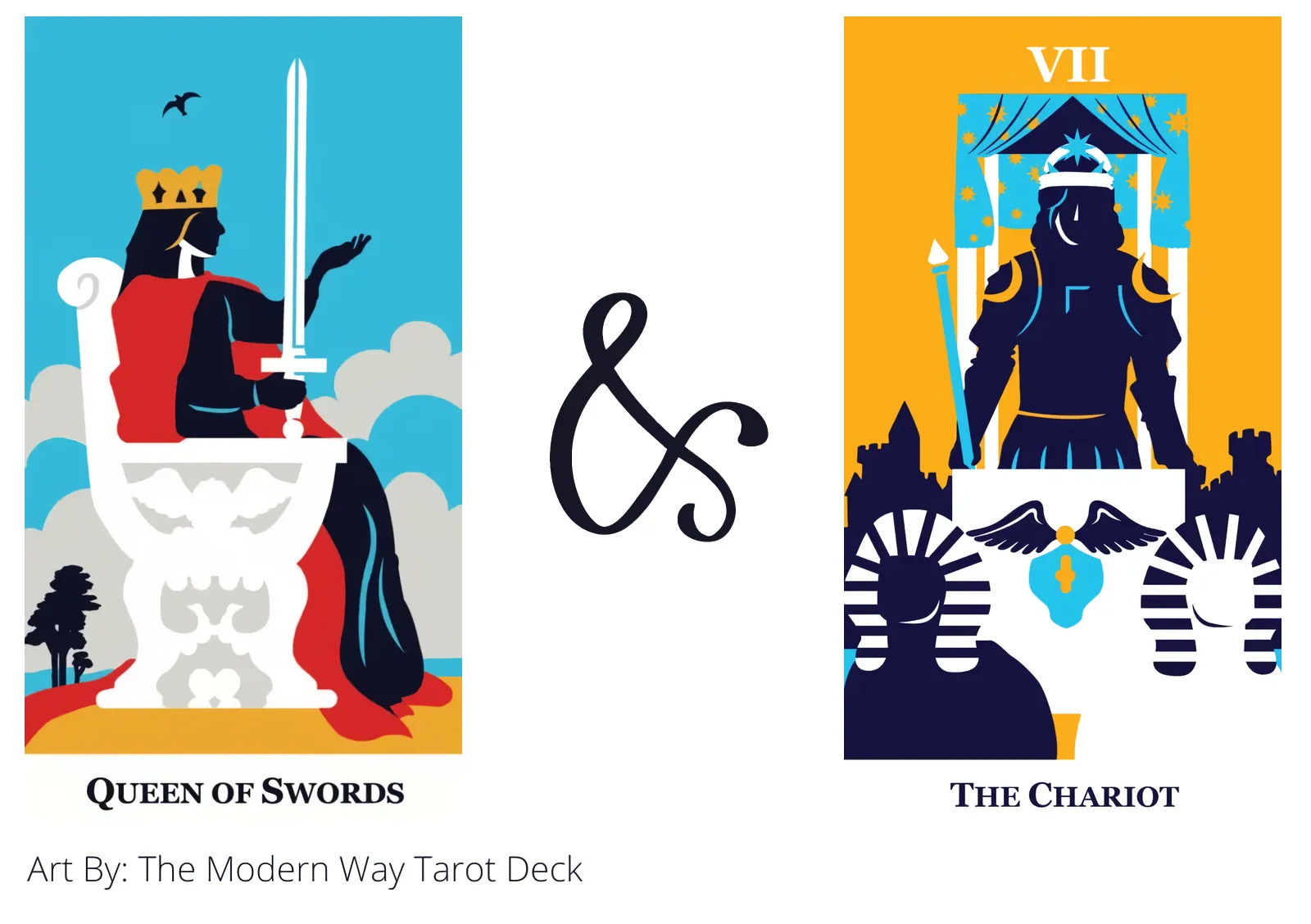 queen of swords and the chariot tarot cards together