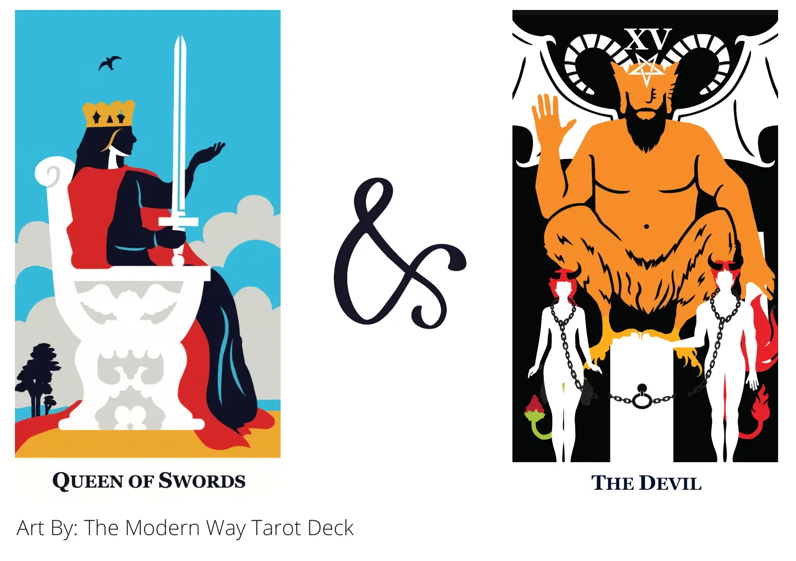 queen of swords and the devil tarot cards together