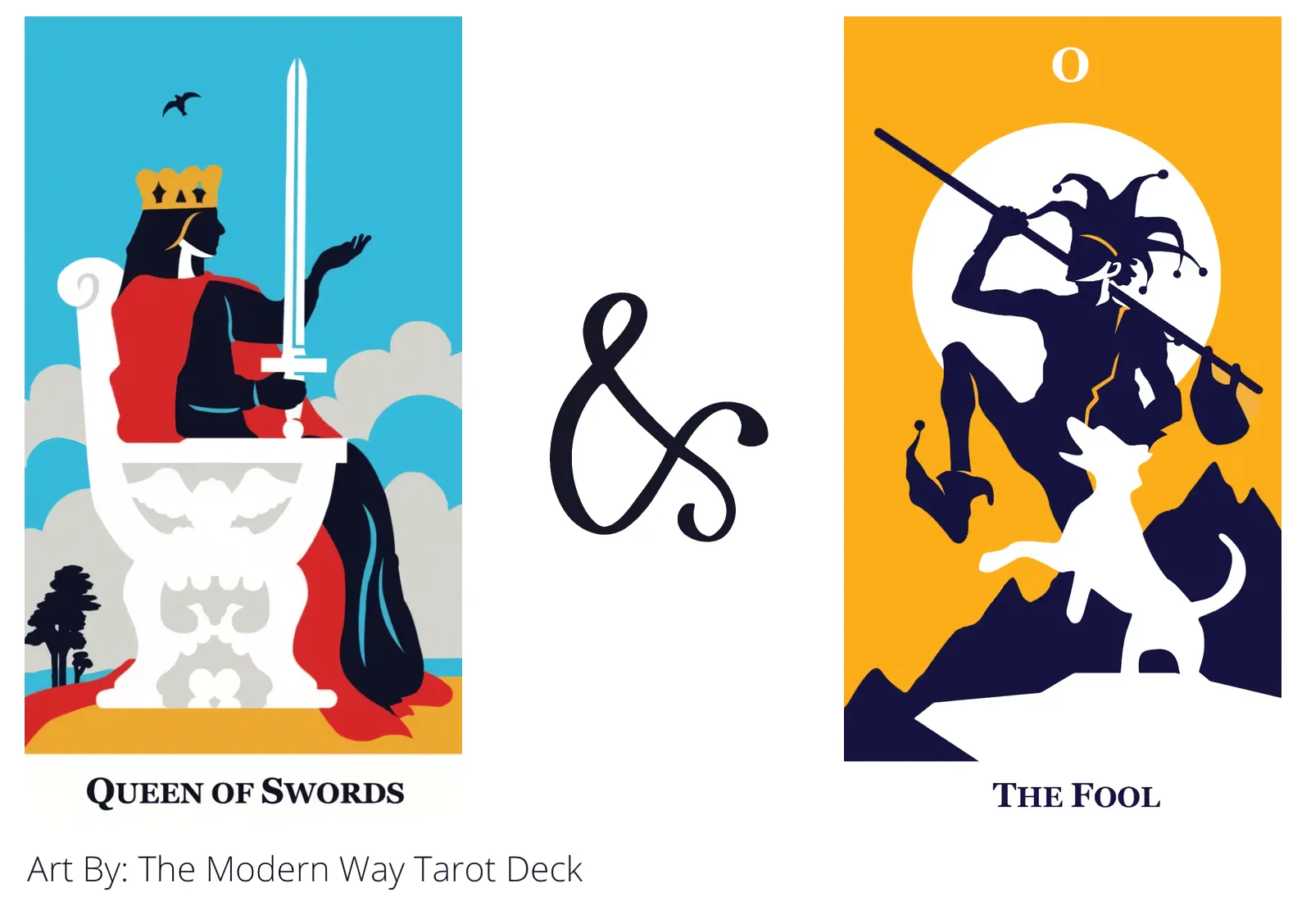 queen of swords and the fool tarot cards together