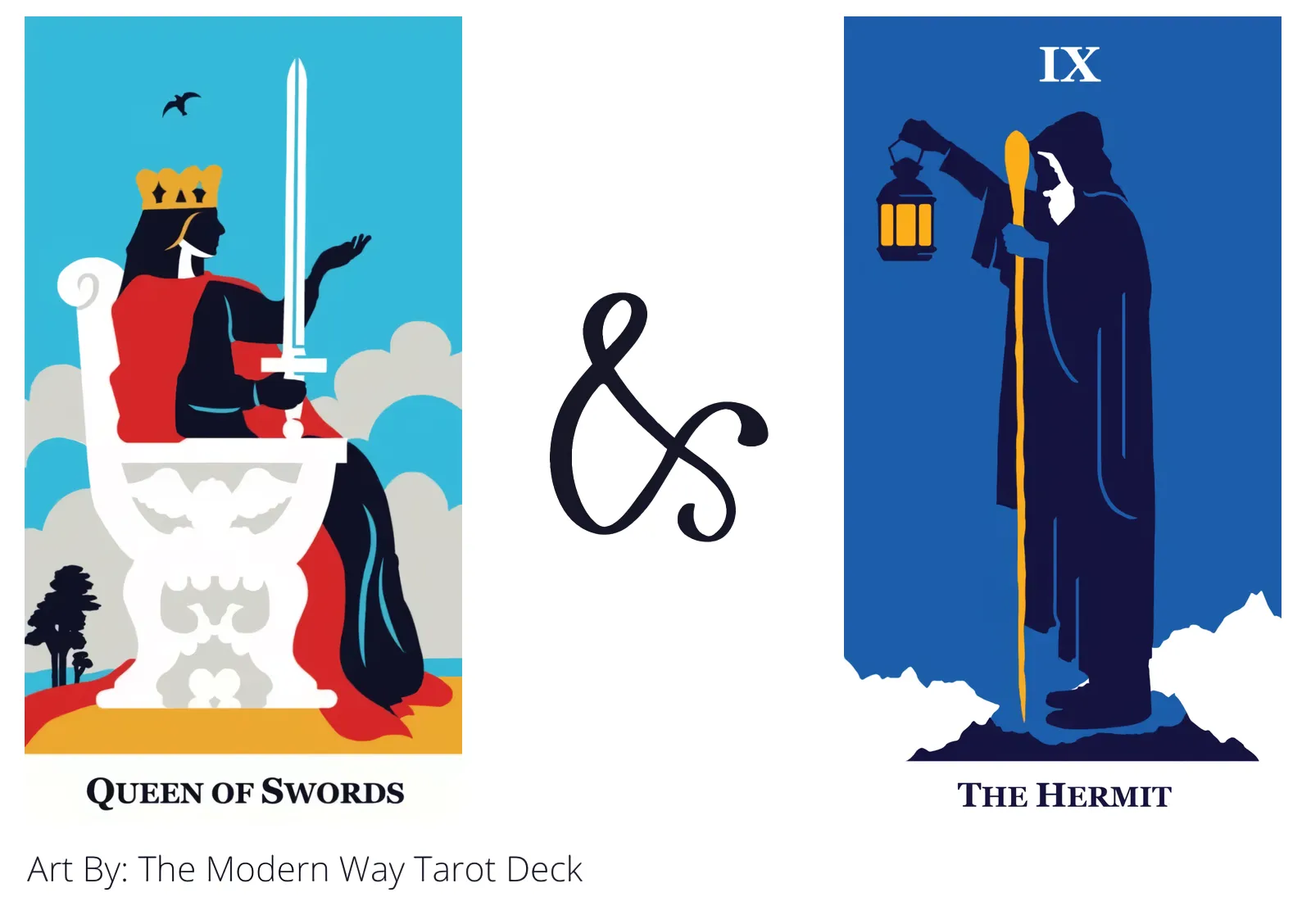 queen of swords and the hermit tarot cards together