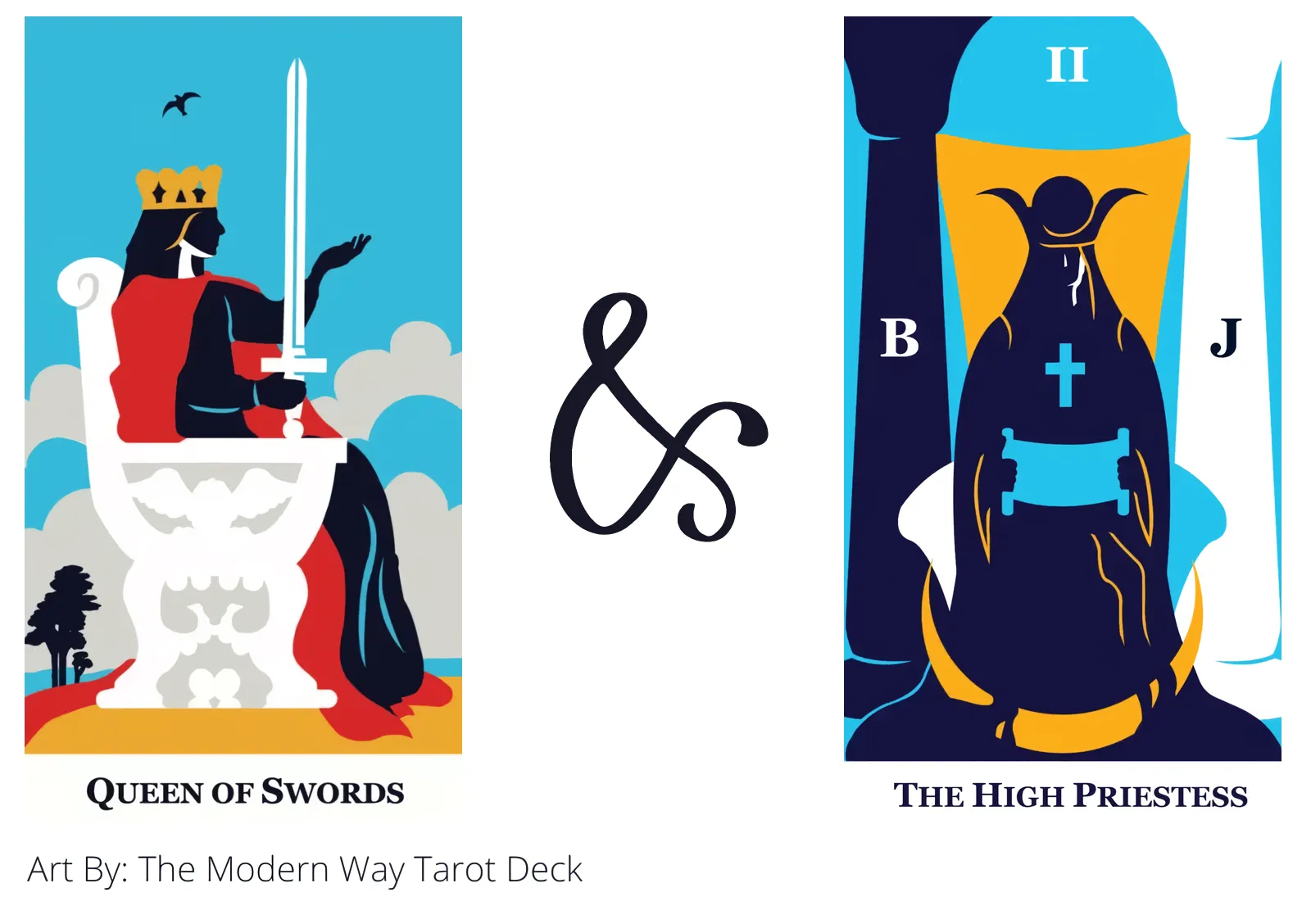 queen of swords and the high priestess tarot cards together