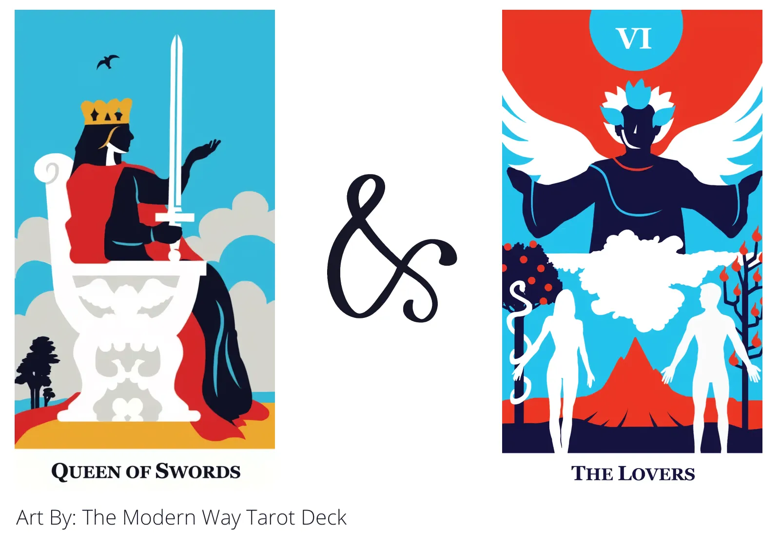 queen of swords and the lovers tarot cards together