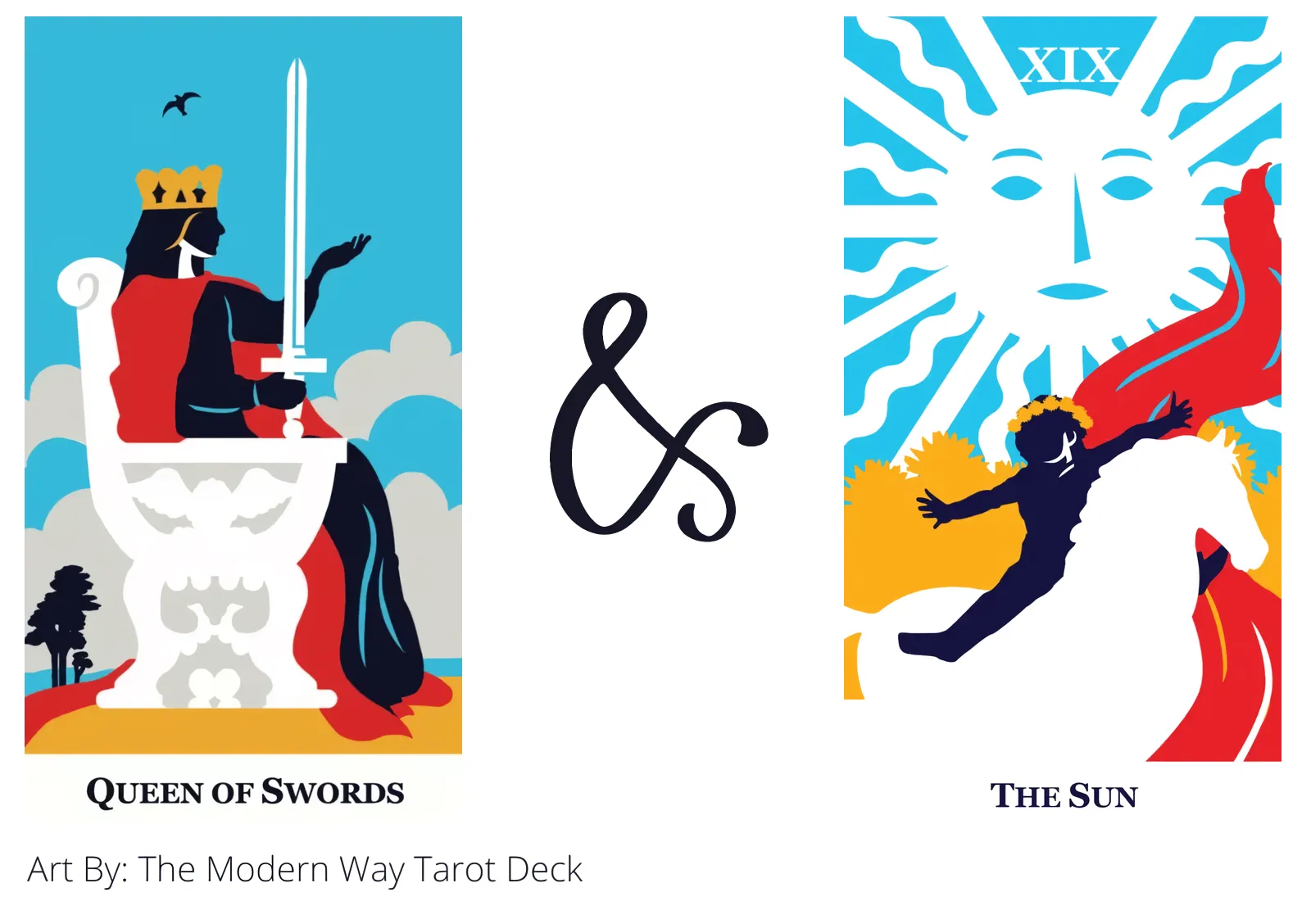 queen of swords and the sun tarot cards together