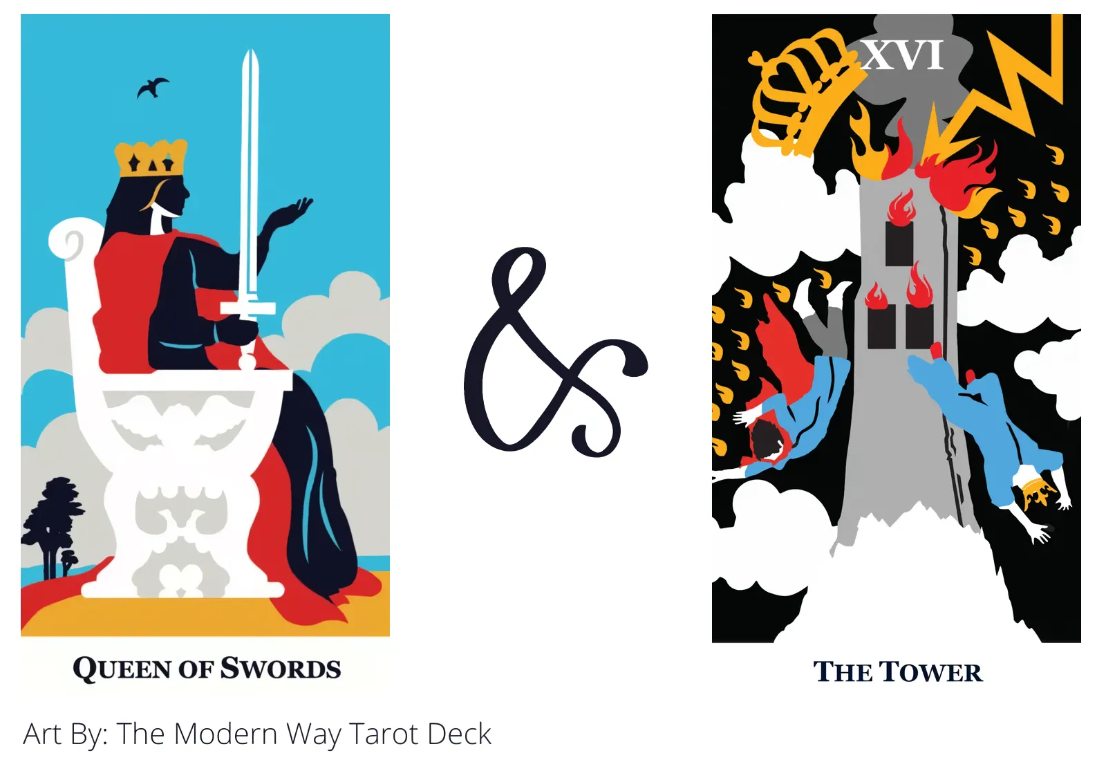 queen of swords and the tower tarot cards together