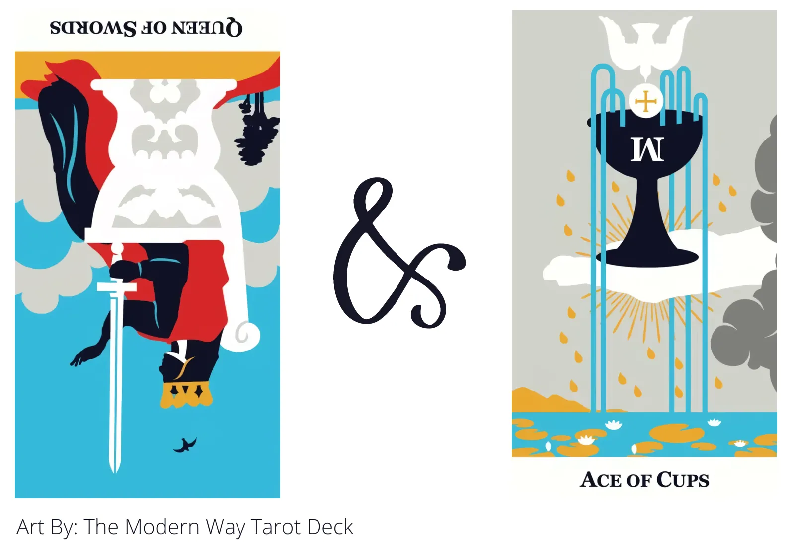 queen of swords reversed and ace of cups tarot cards together