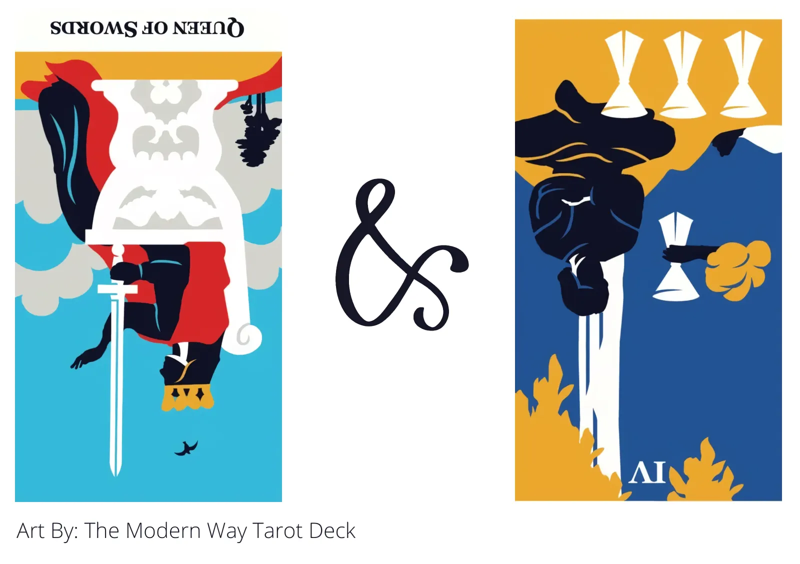 queen of swords reversed and four of cups reversed tarot cards together