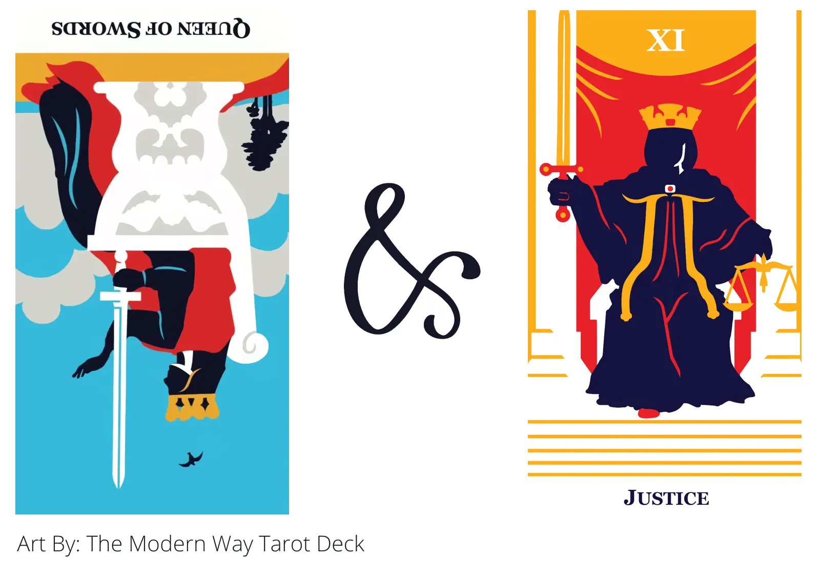 queen of swords reversed and justice tarot cards together
