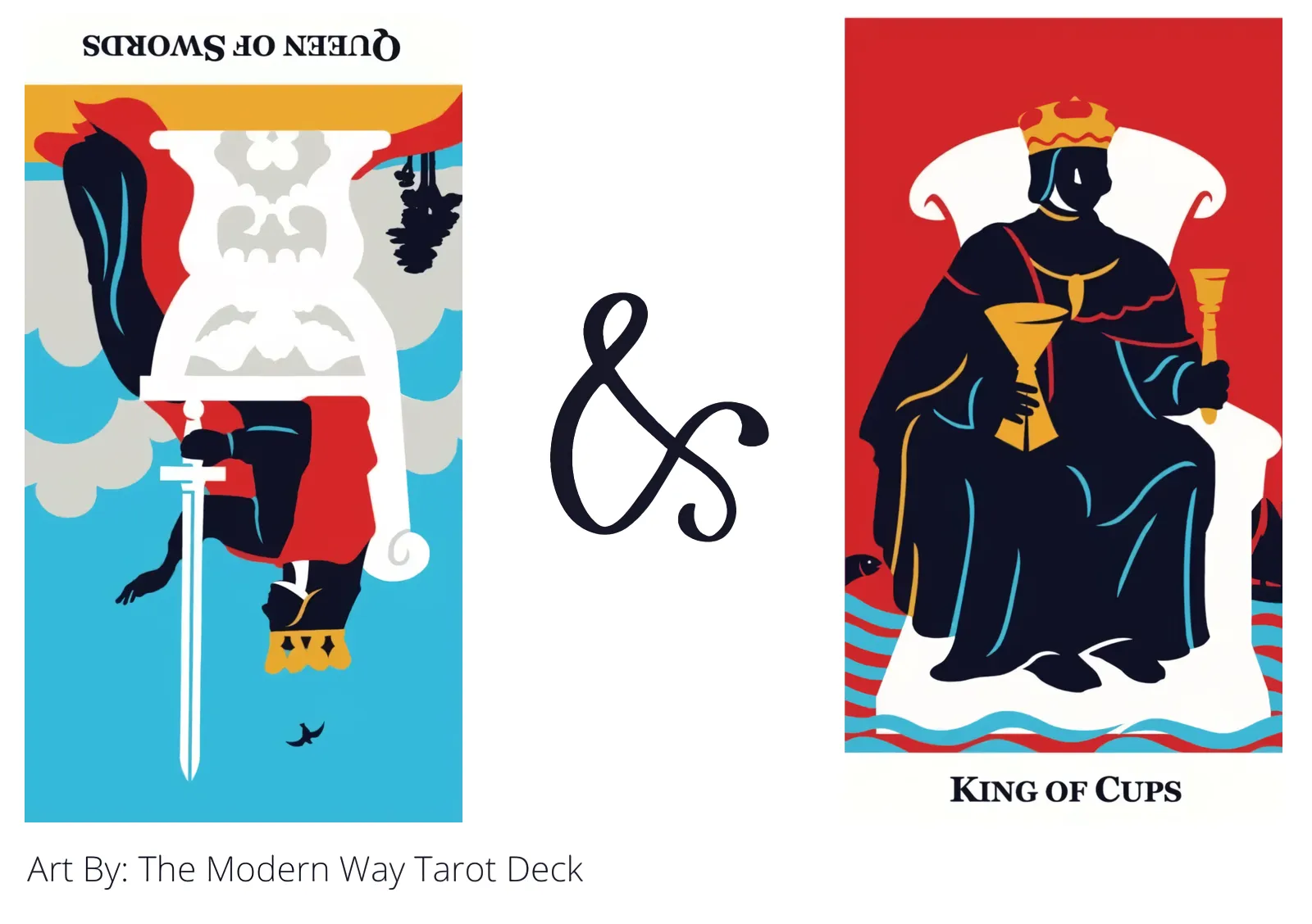 queen of swords reversed and king of cups tarot cards together