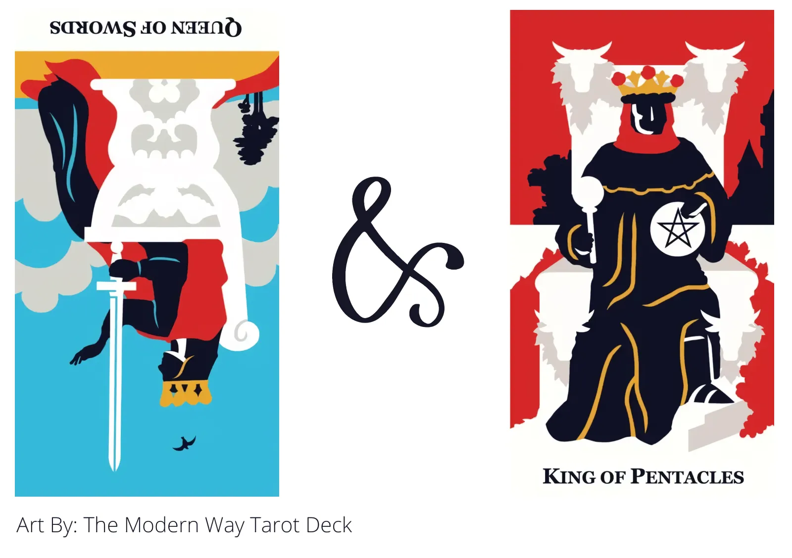 queen of swords reversed and king of pentacles tarot cards together