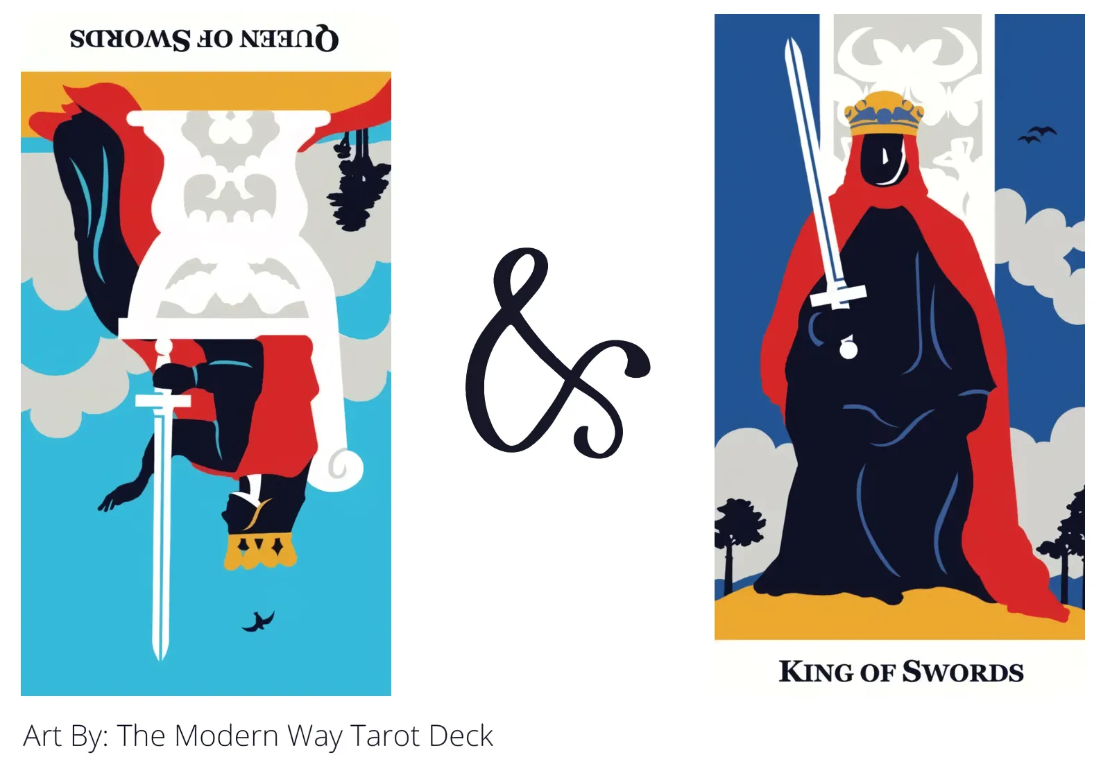 queen of swords reversed and king of swords tarot cards together