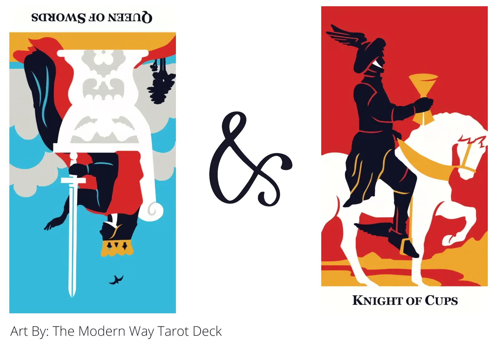 queen of swords reversed and knight of cups tarot cards together