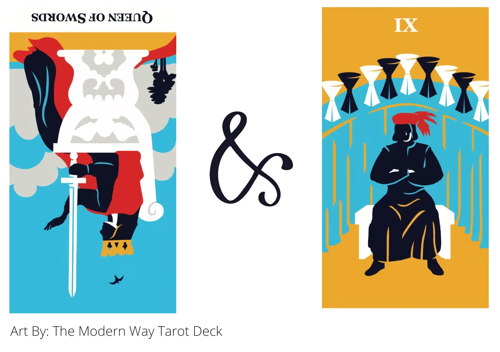 queen of swords reversed and nine of cups tarot cards together