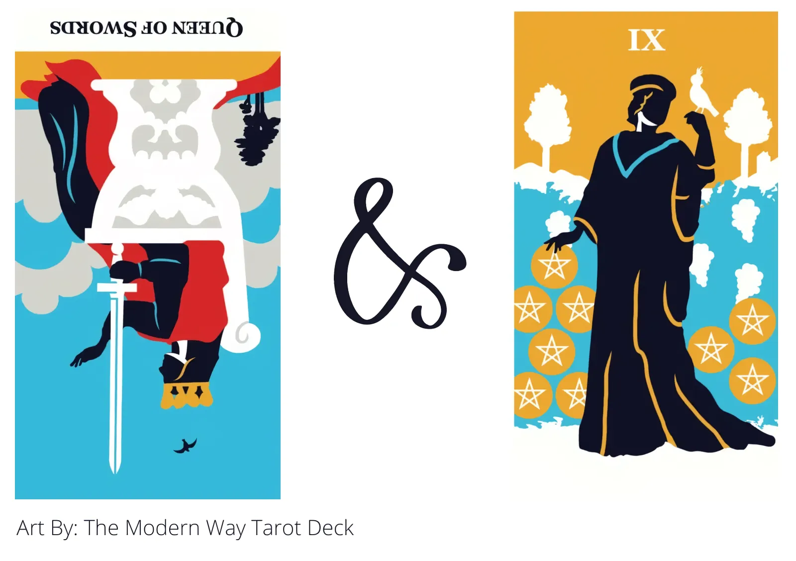 queen of swords reversed and nine of pentacles tarot cards together