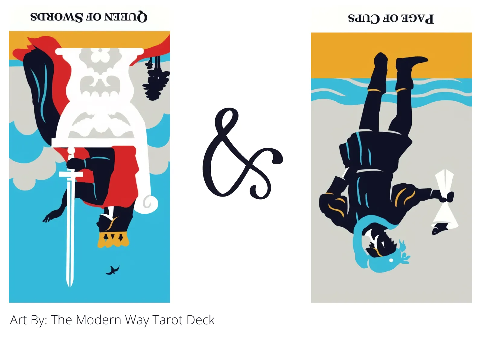 queen of swords reversed and page of cups reversed tarot cards together