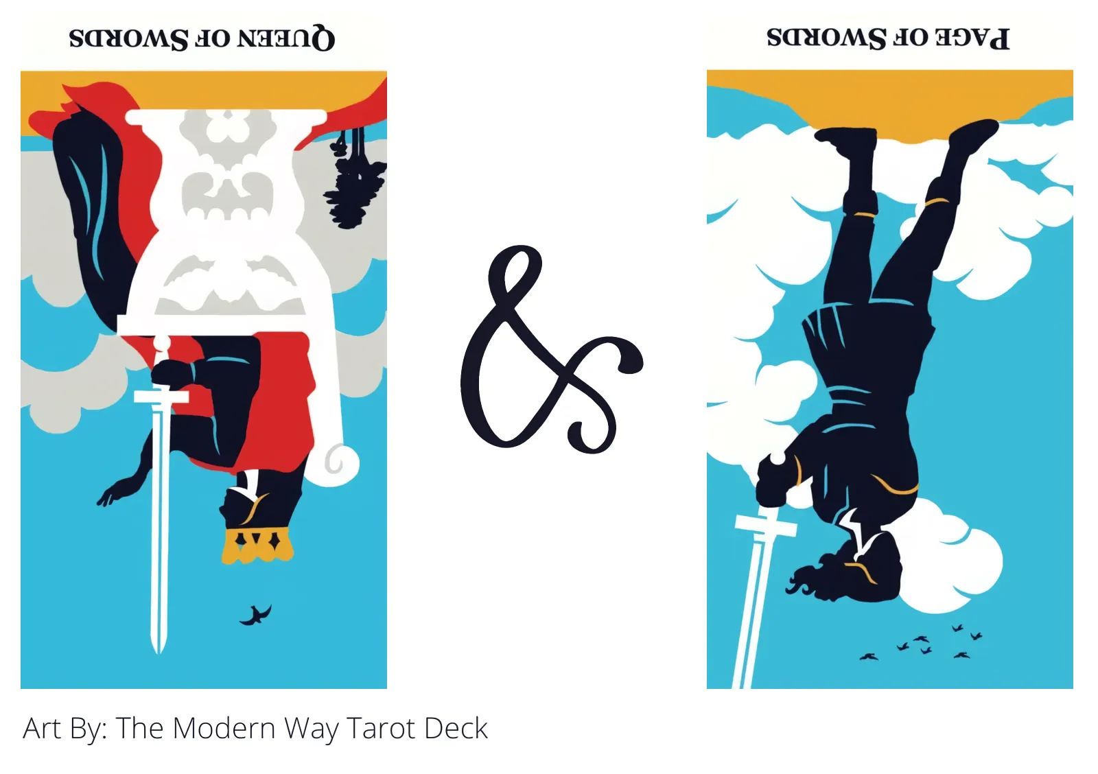 queen of swords reversed and page of swords reversed tarot cards together