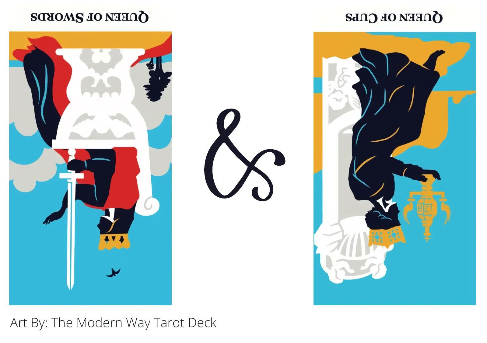 queen of swords reversed and queen of cups reversed tarot cards together