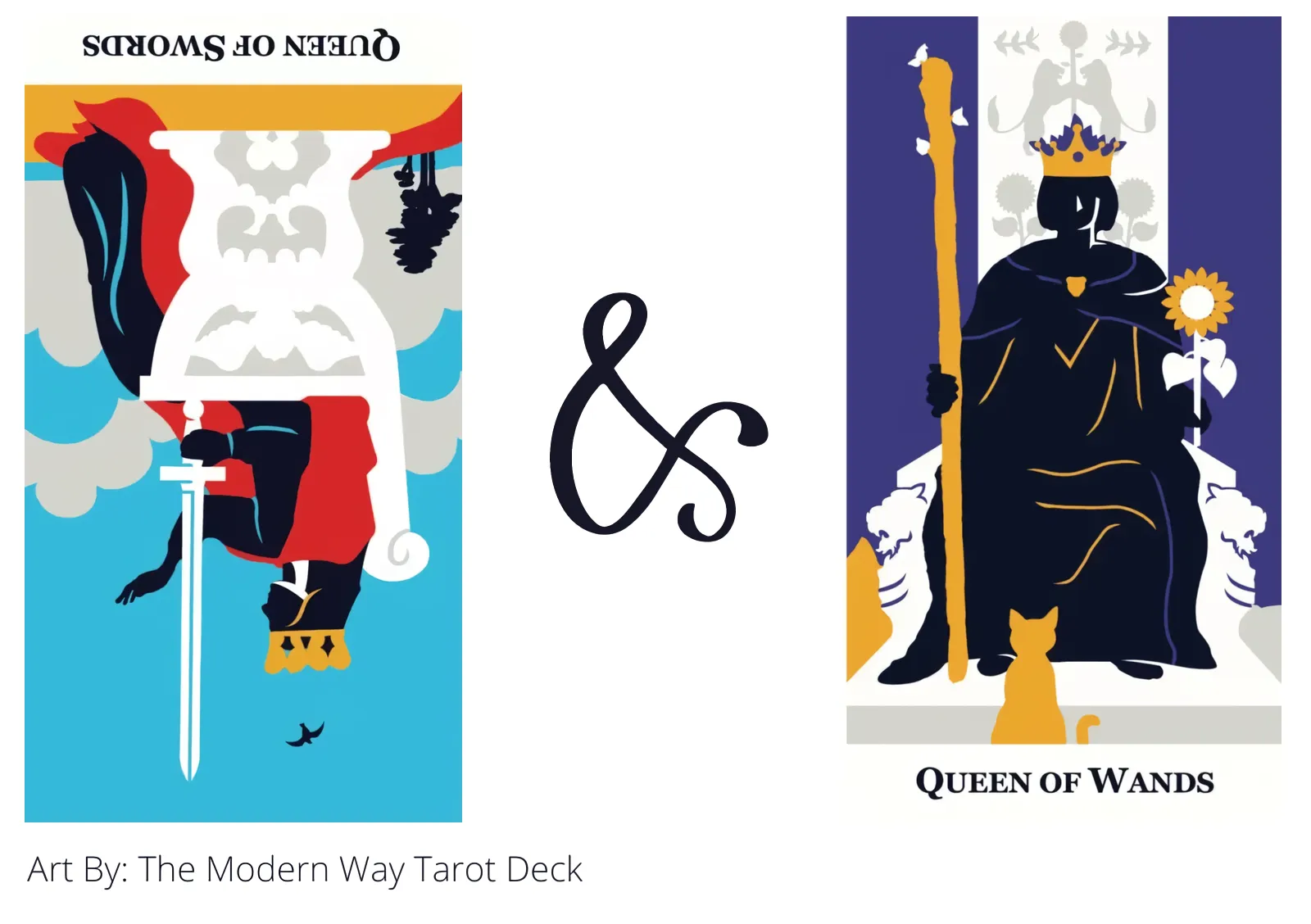 queen of swords reversed and queen of wands tarot cards together