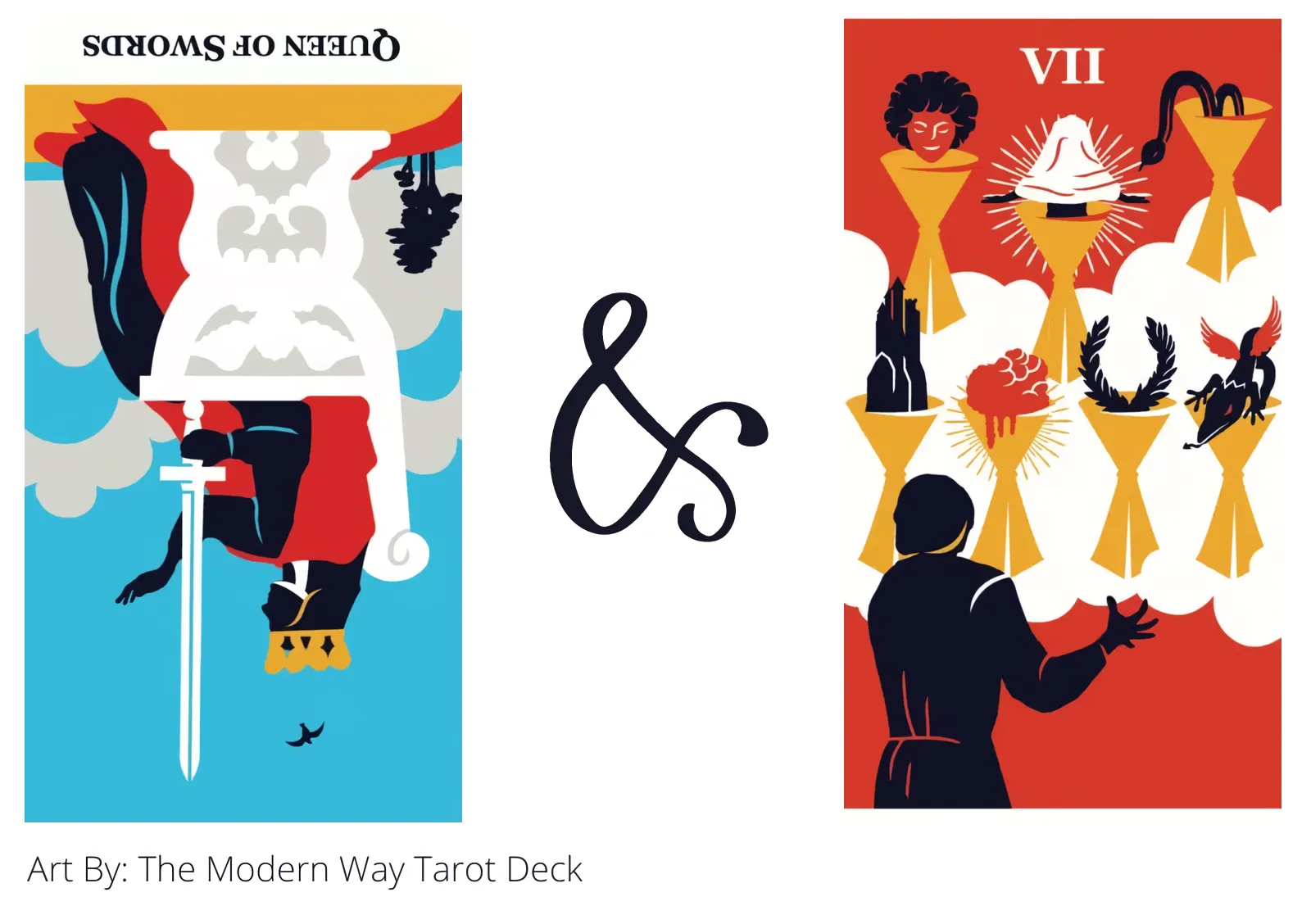 queen of swords reversed and seven of cups tarot cards together