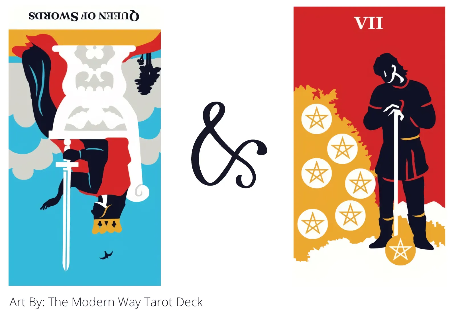 queen of swords reversed and seven of pentacles tarot cards together