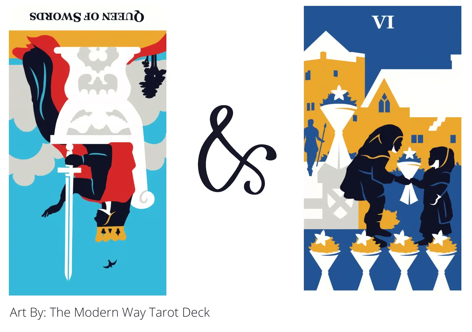 queen of swords reversed and six of cups tarot cards together
