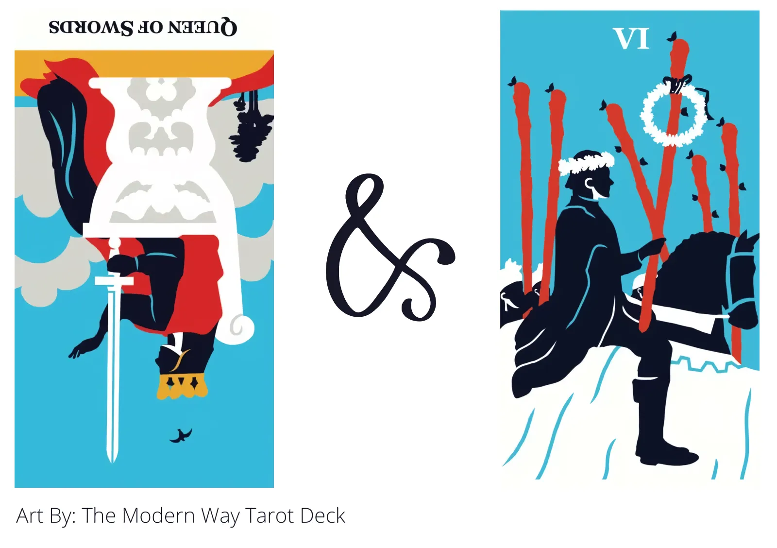queen of swords reversed and six of wands tarot cards together
