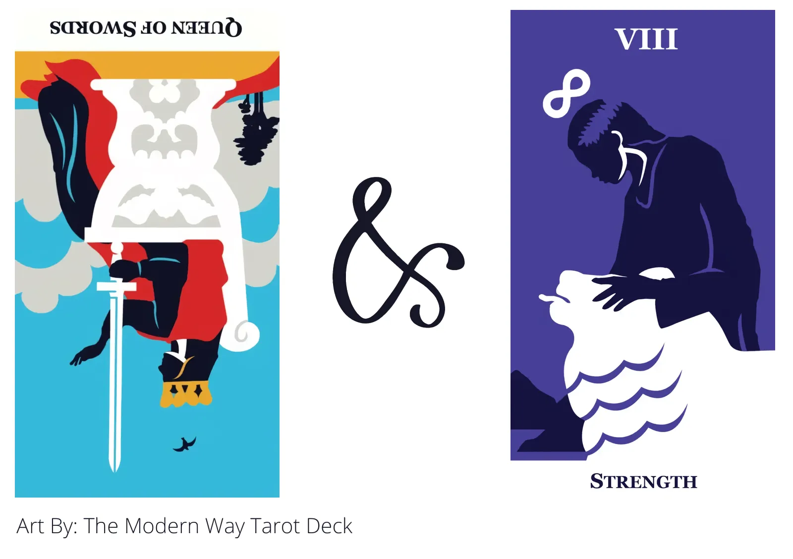 queen of swords reversed and strength tarot cards together